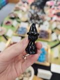 Obsidian Crystal Cat With Witch Hat