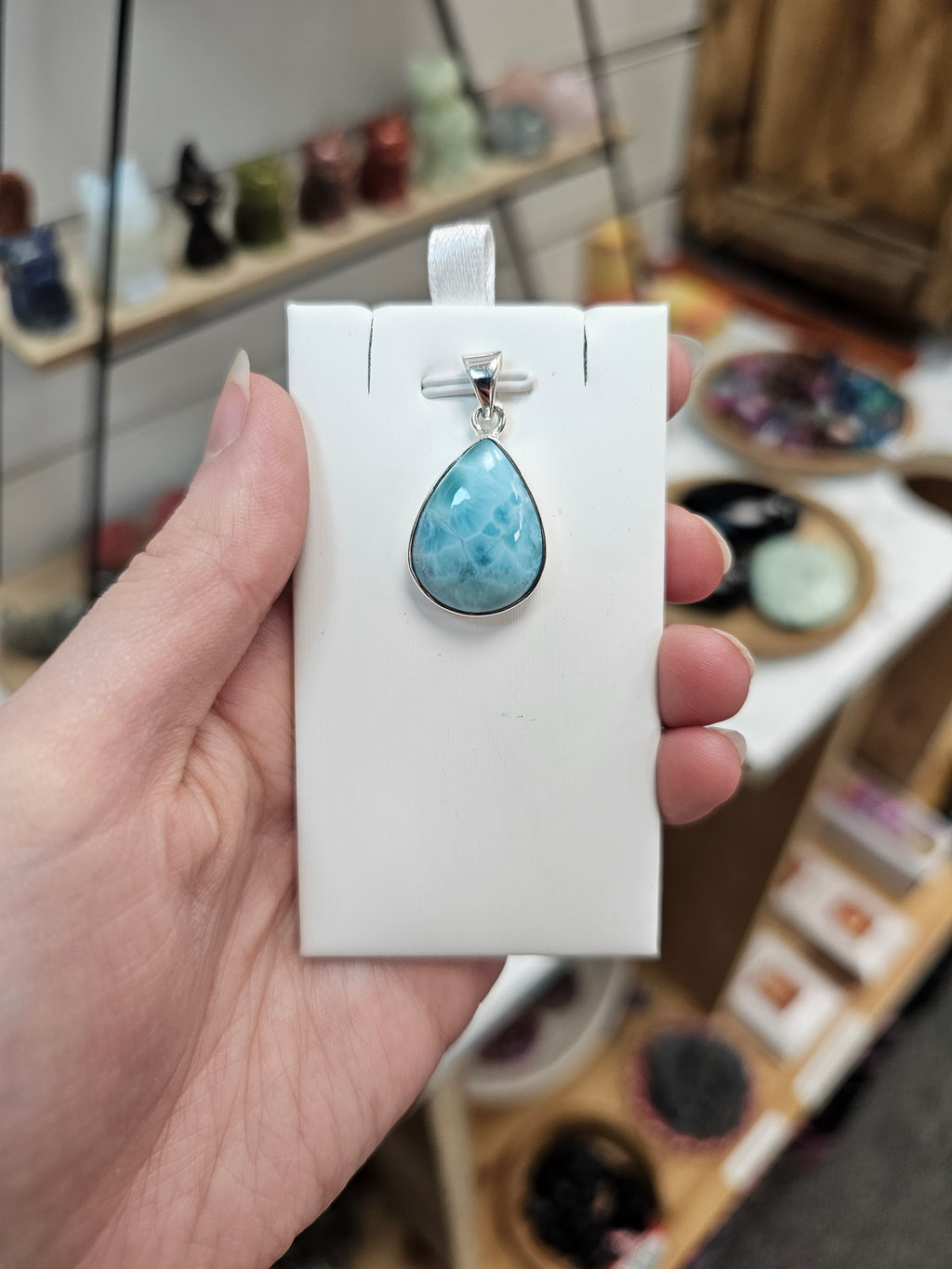 Larimar Crystal Pendant 925 Silver