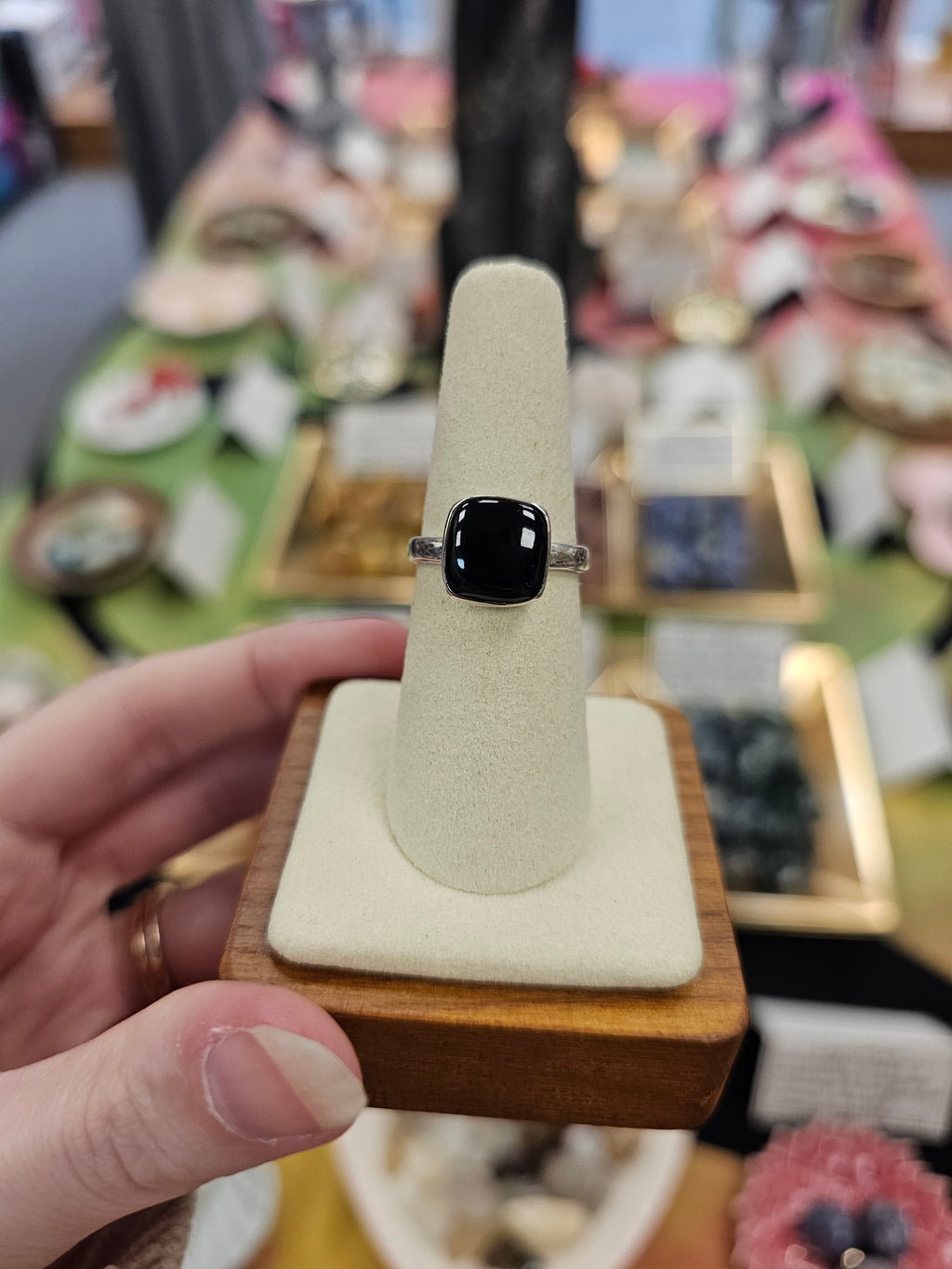 Whitby Jet 925 Silver Crystal Ring - Size 7