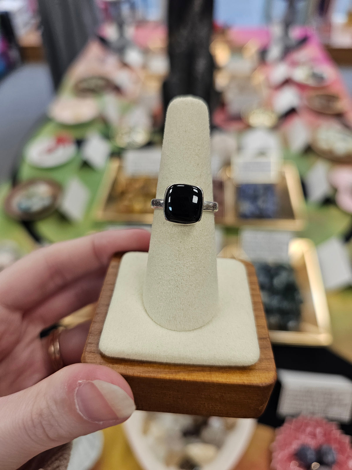 Whitby Jet 925 Silver Crystal Ring - Size 7