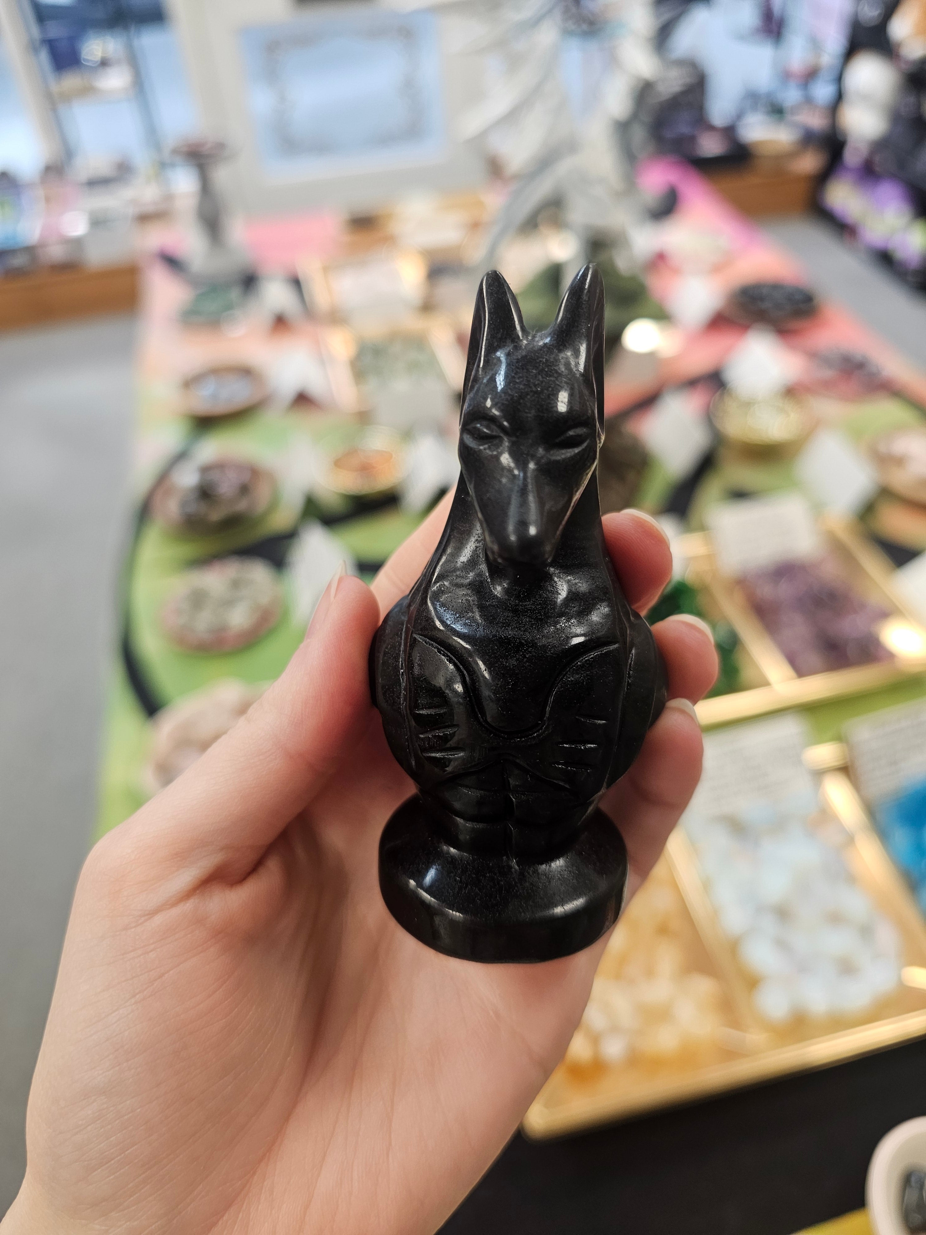 Annubis Obsidian Crystal Carving
