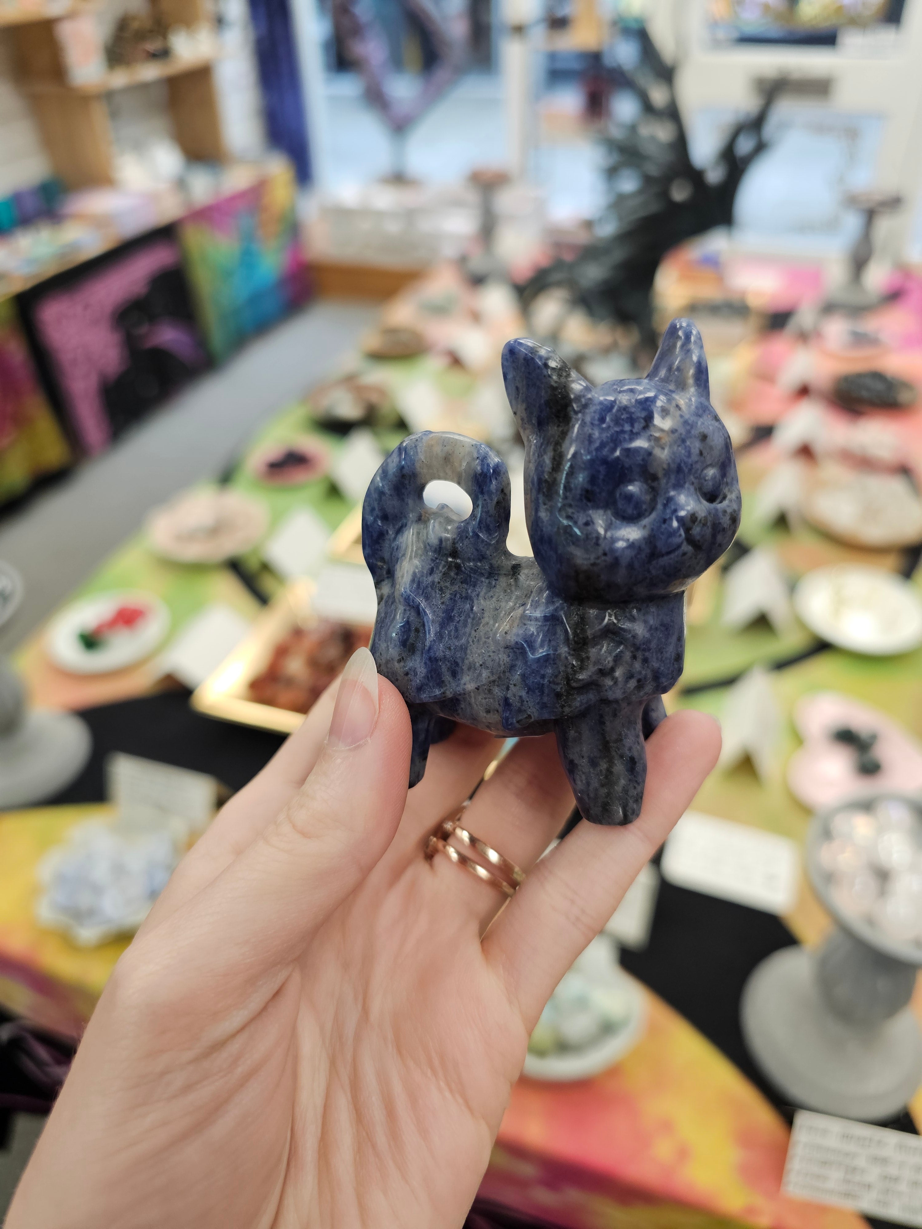 Large Sodalite Crystal Cat Carving