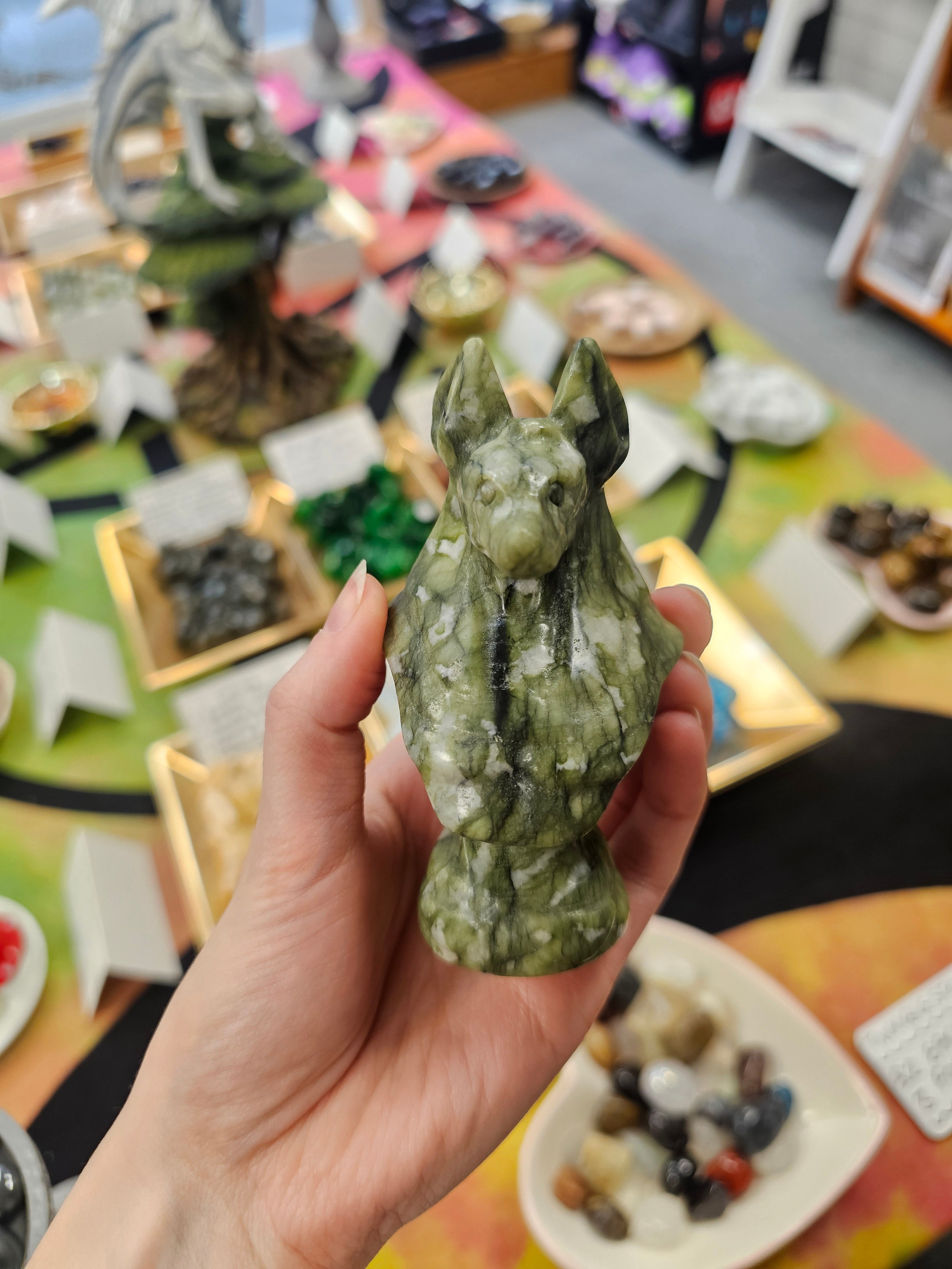 Serpentine Annubis Crystal Carving