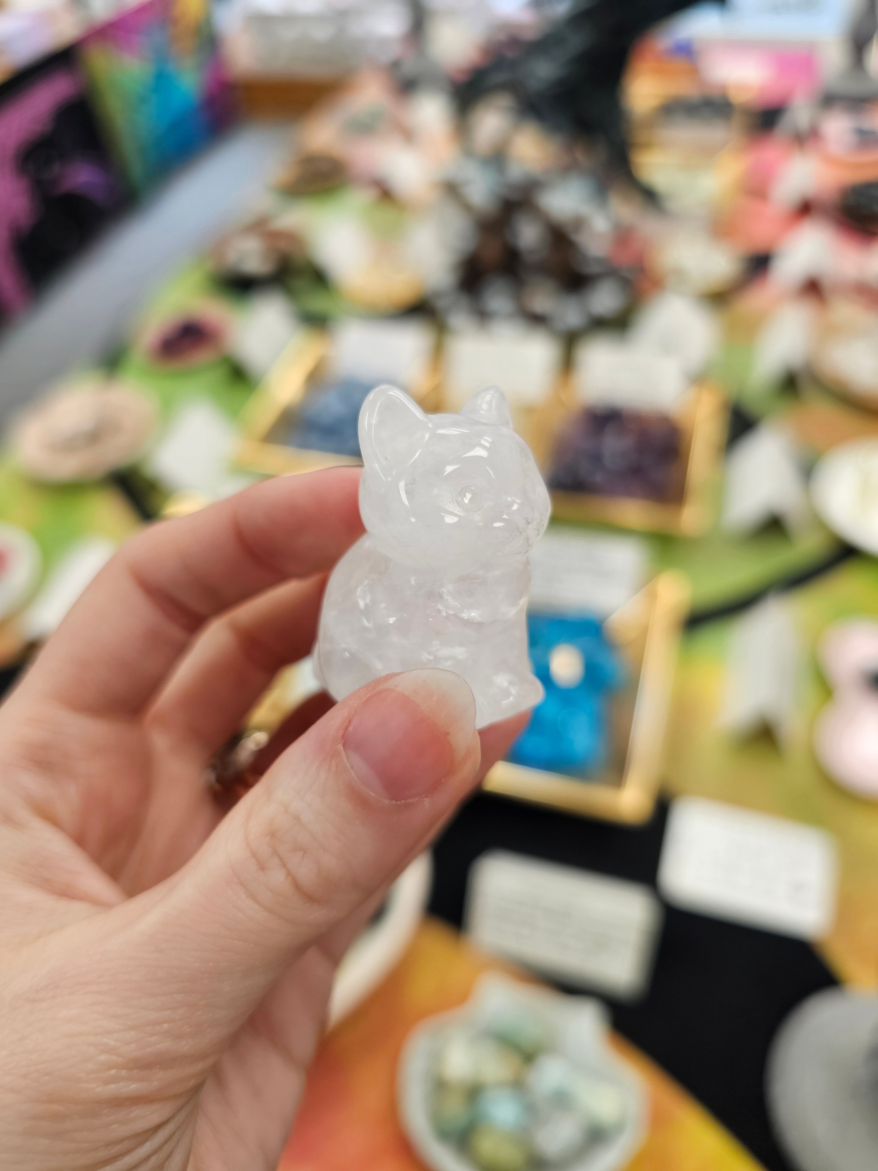 Clear Quartz Crystal Cat Carving