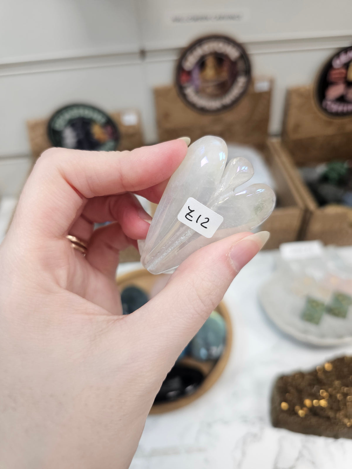 Rose Quartz Aura Crystal Angel Carving
