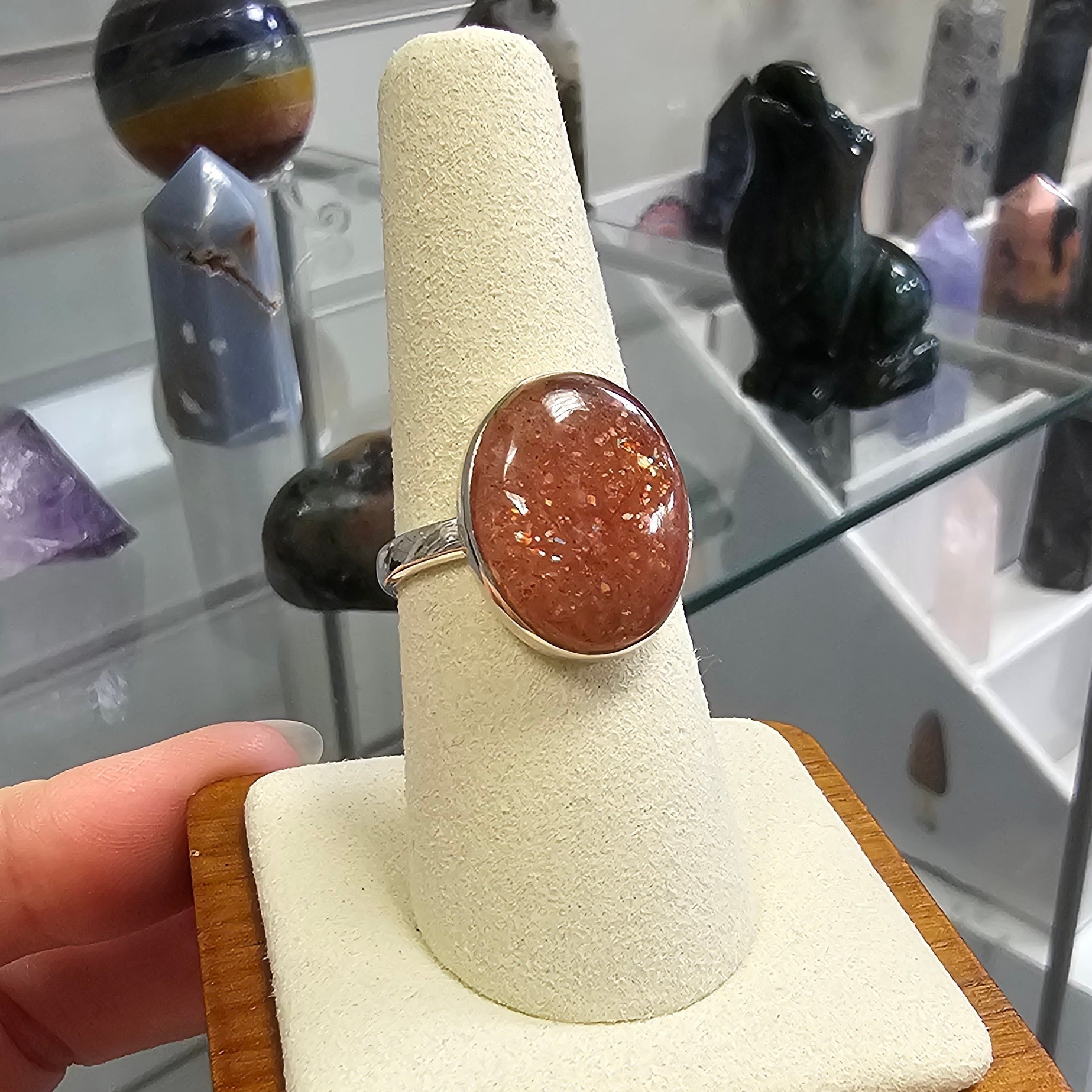 Sunstone Crystal Ring 925 Silver – Size 8 / P