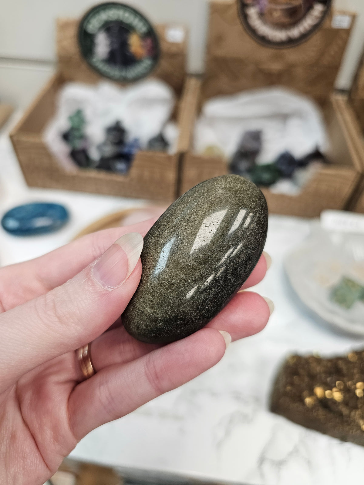 Gold Sheen Obsidian Crystal Palm Stone