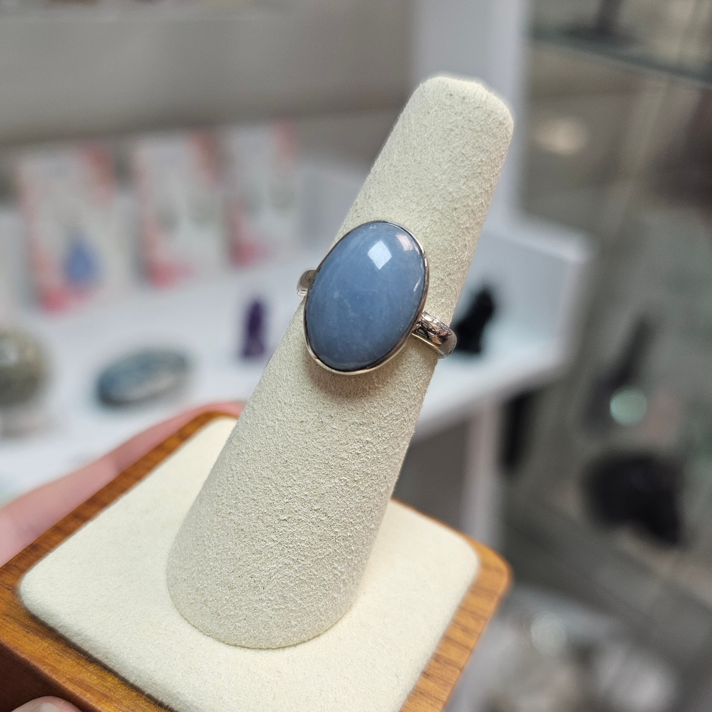 Angelite Crystal Ring 925 Silver - Size 6 / L