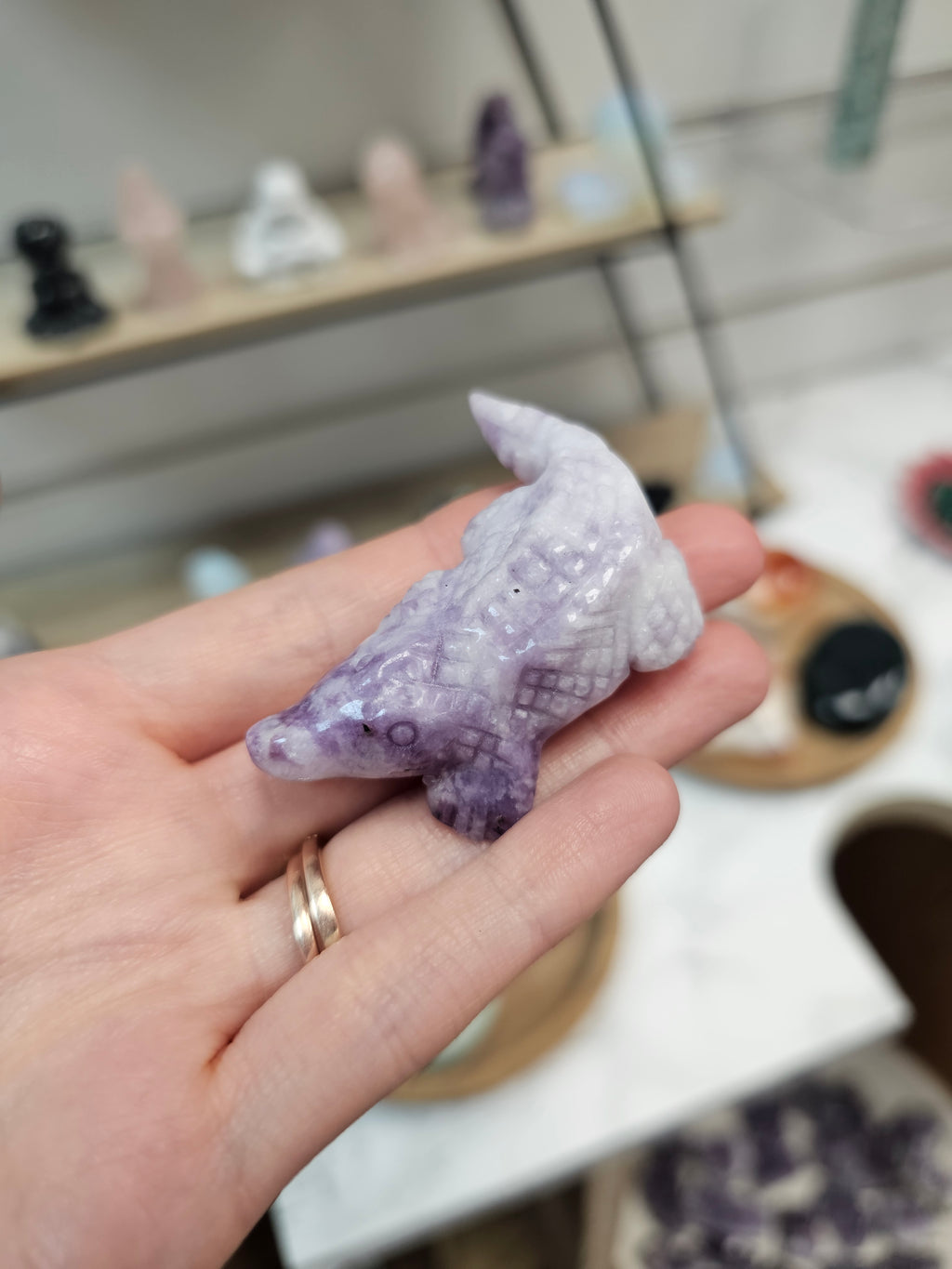 Lepidolite Crocodile Crystal Carving