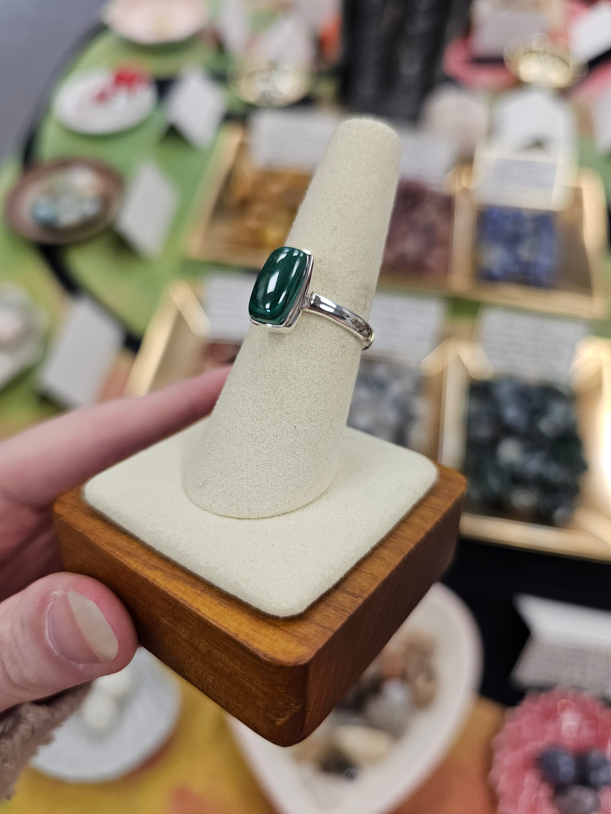 Malachite 925 Silver Crystal Ring - Size 8