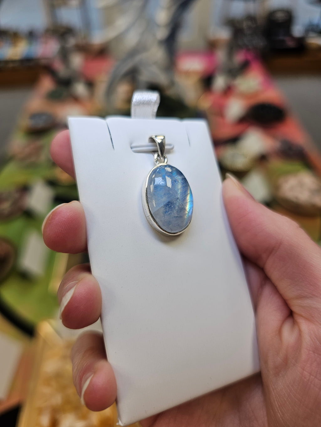 Blue Moonstone Crystal 925 Silver Pendant