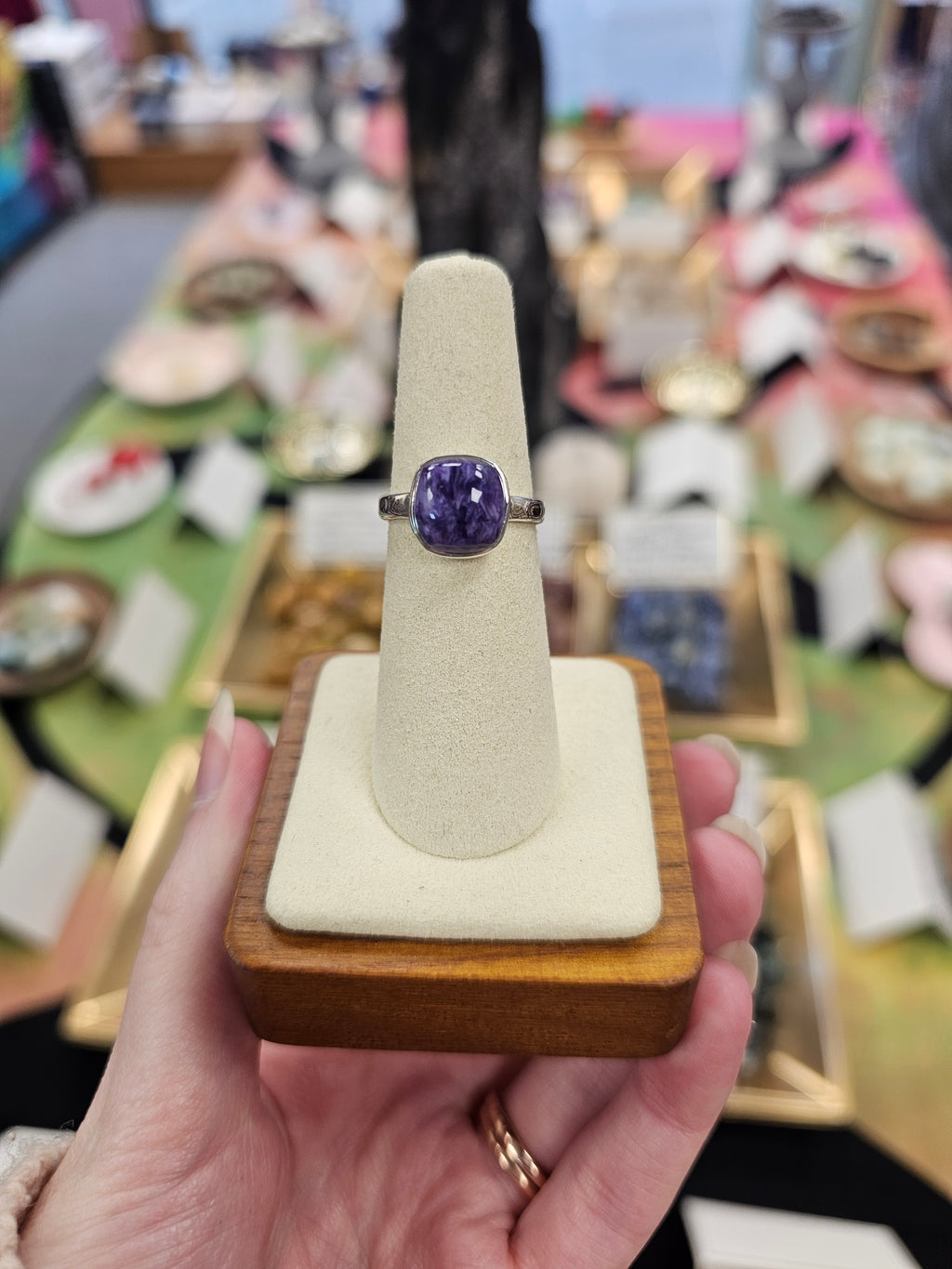 Charoite 925 Silver Crystal Ring - Size 6