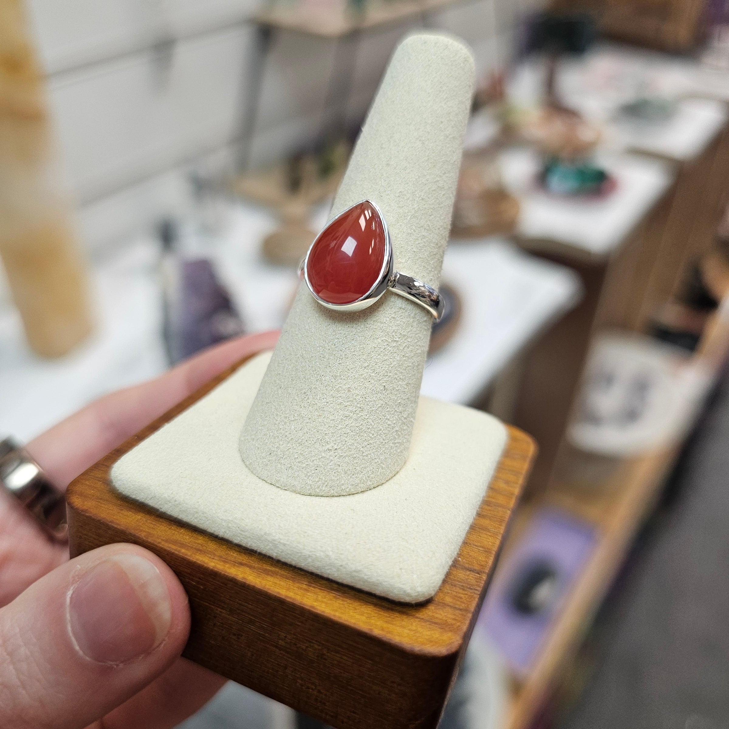 Carnelian 925 Silver Crystal Ring - Size Q