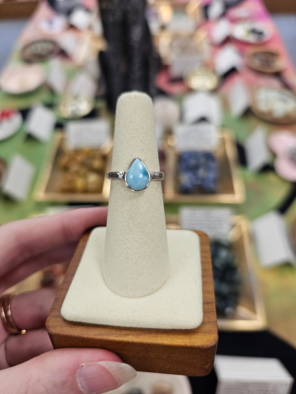 Larimar 925 Silver Crystal Ring - Size 6