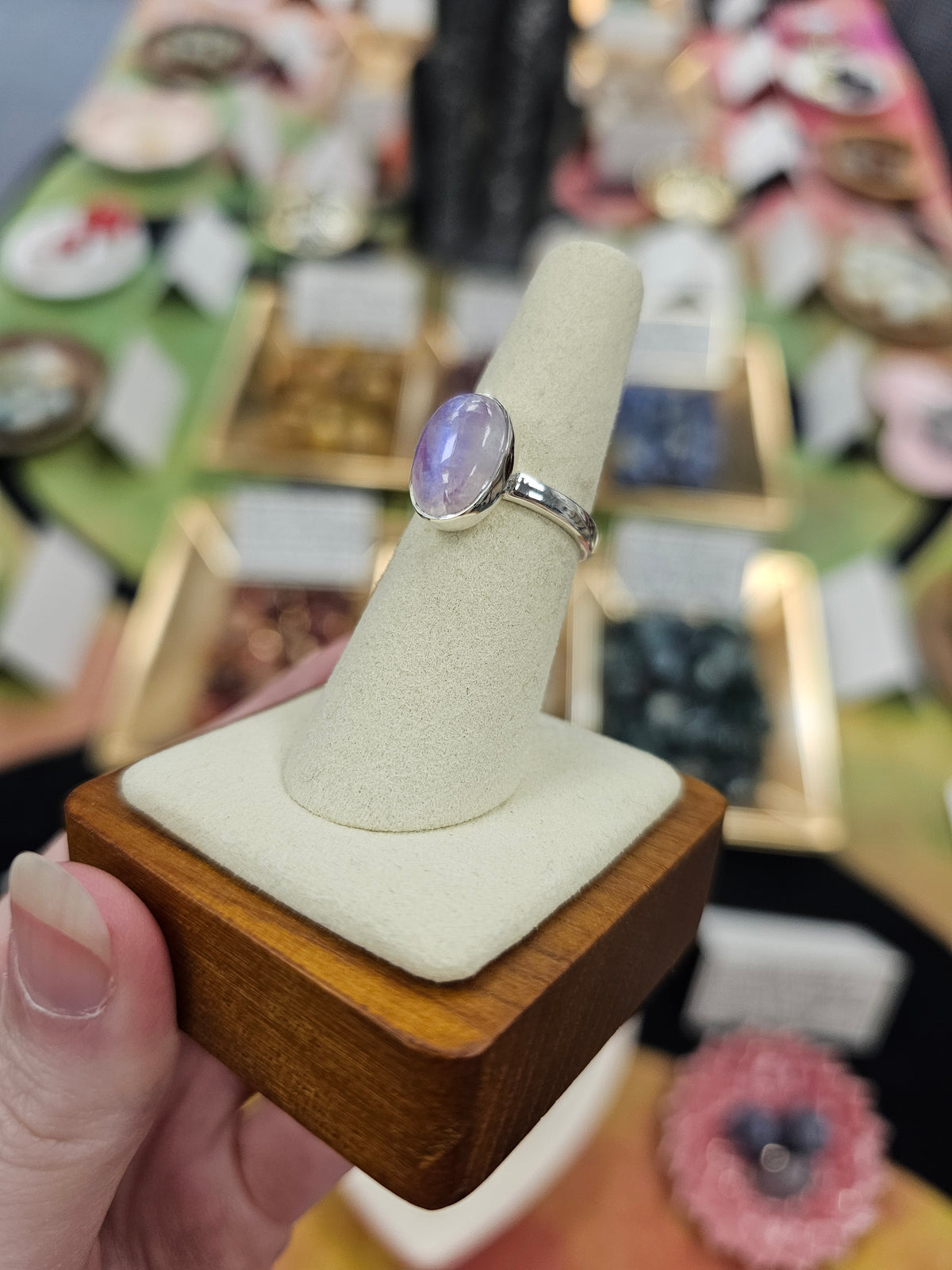 Pink Moonstone 925 Silver Crystal Ring - Size 7