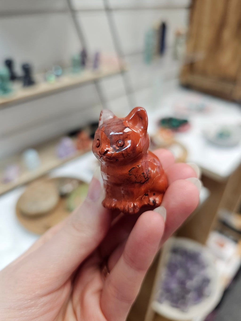 Red Jasper Crystal Cat Carving