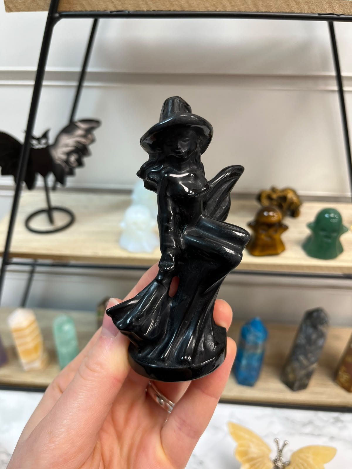 Obsidian Witch Crystal Carving