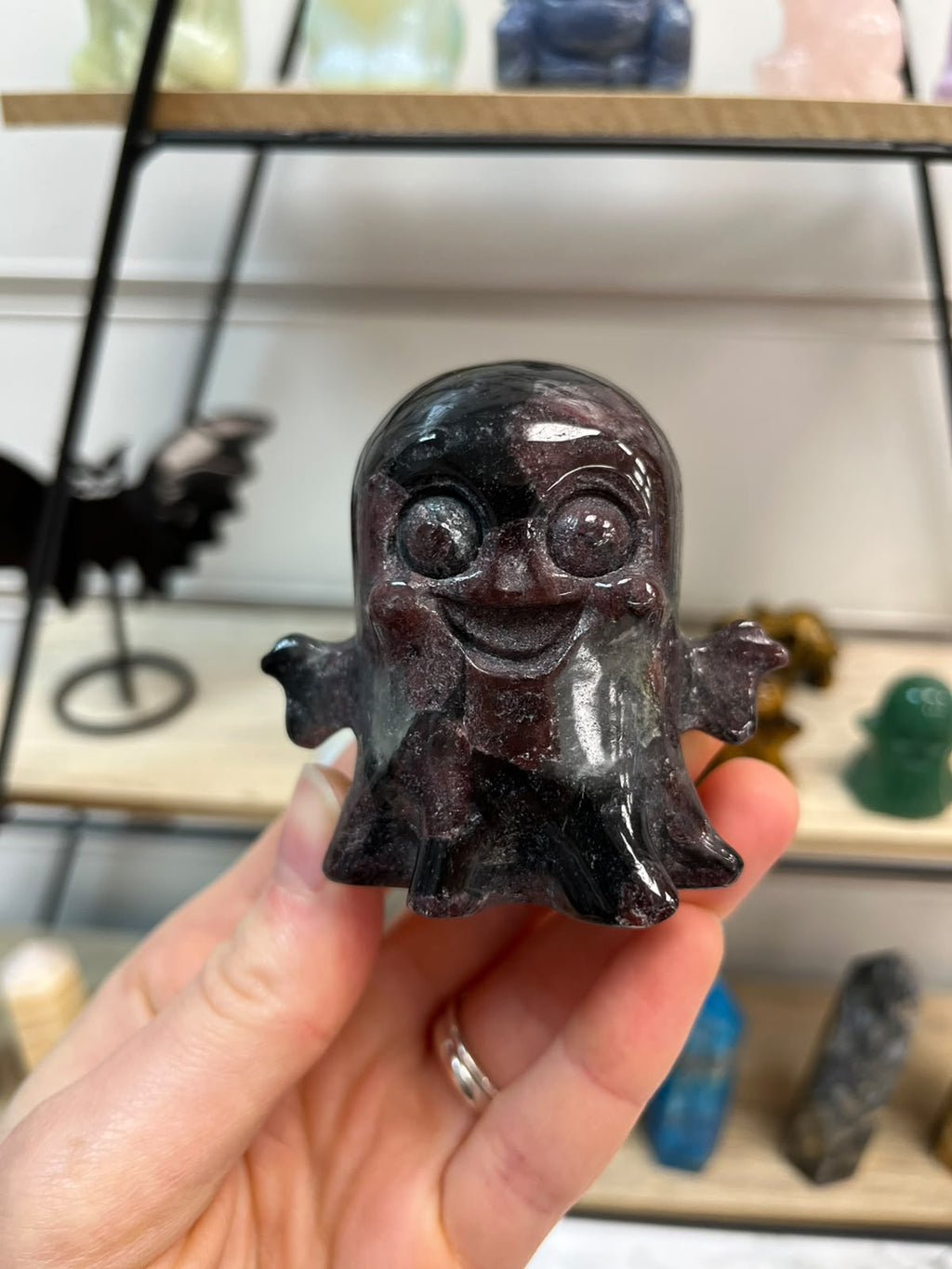 Garnet In Arfvedsonite Ghost Crystal Carving
