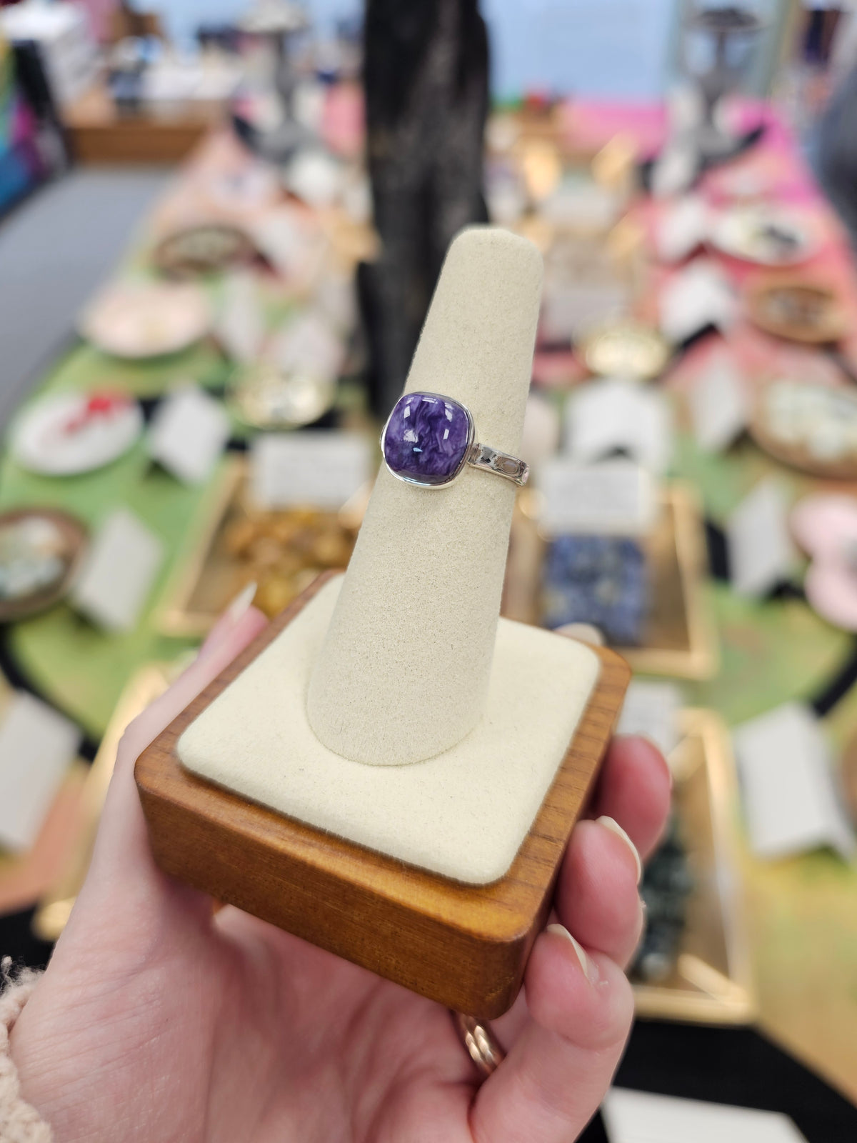 Charoite 925 Silver Crystal Ring - Size 6