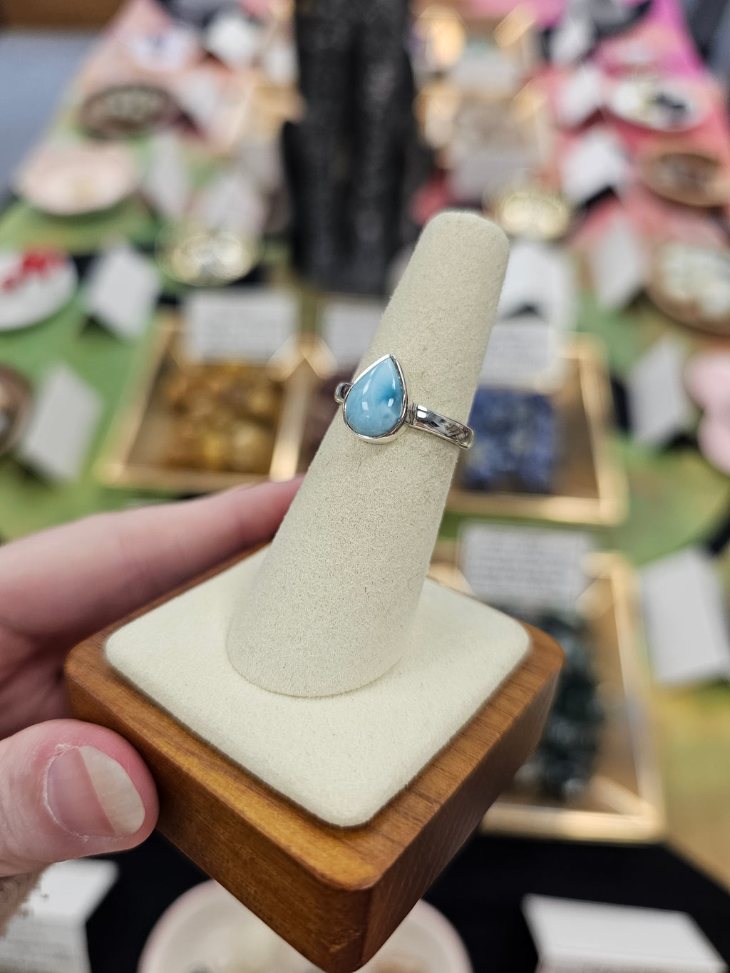 Larimar 925 Silver Crystal Ring - Size 6