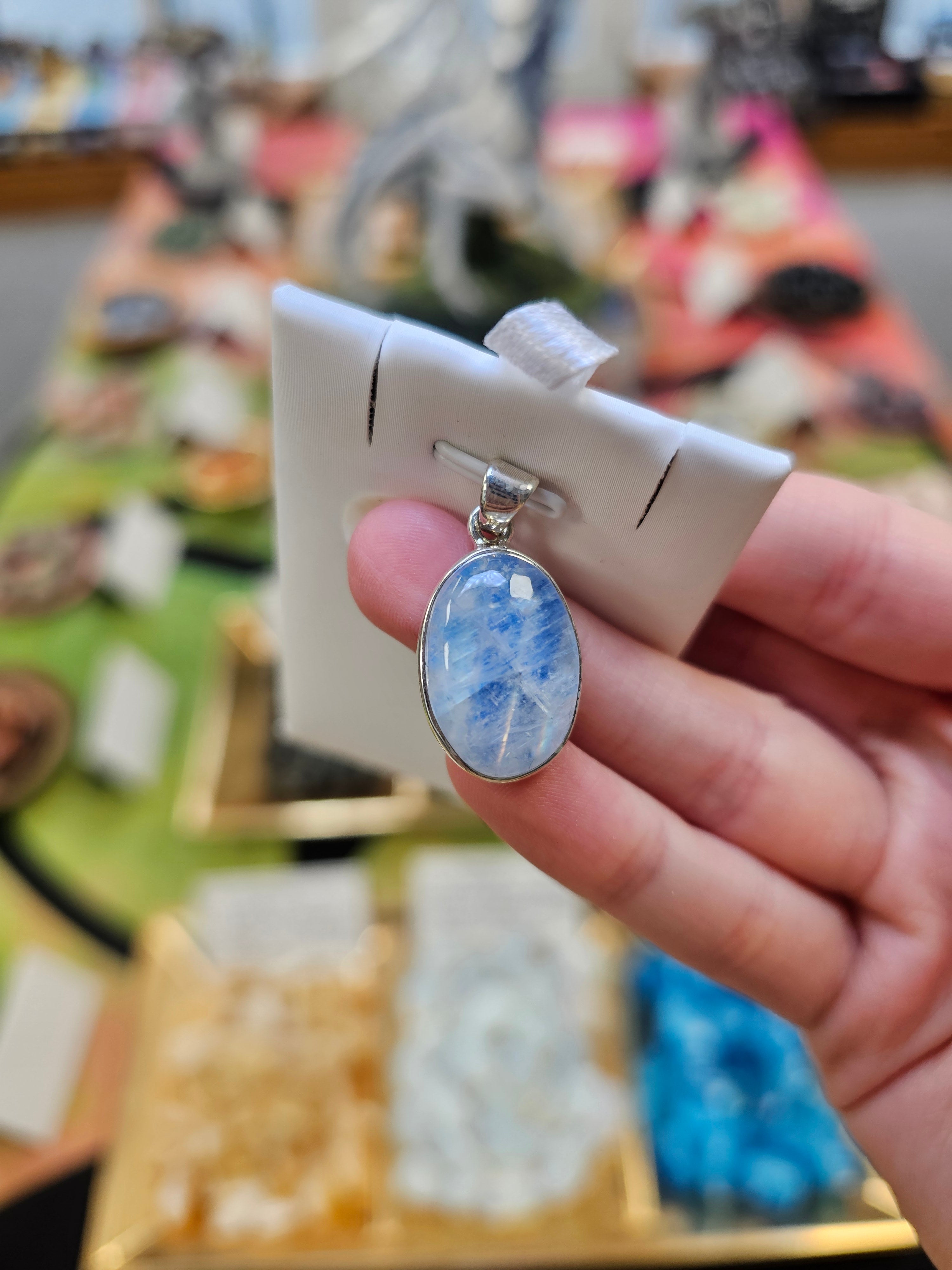 Blue Moonstone Crystal 925 Silver Pendant