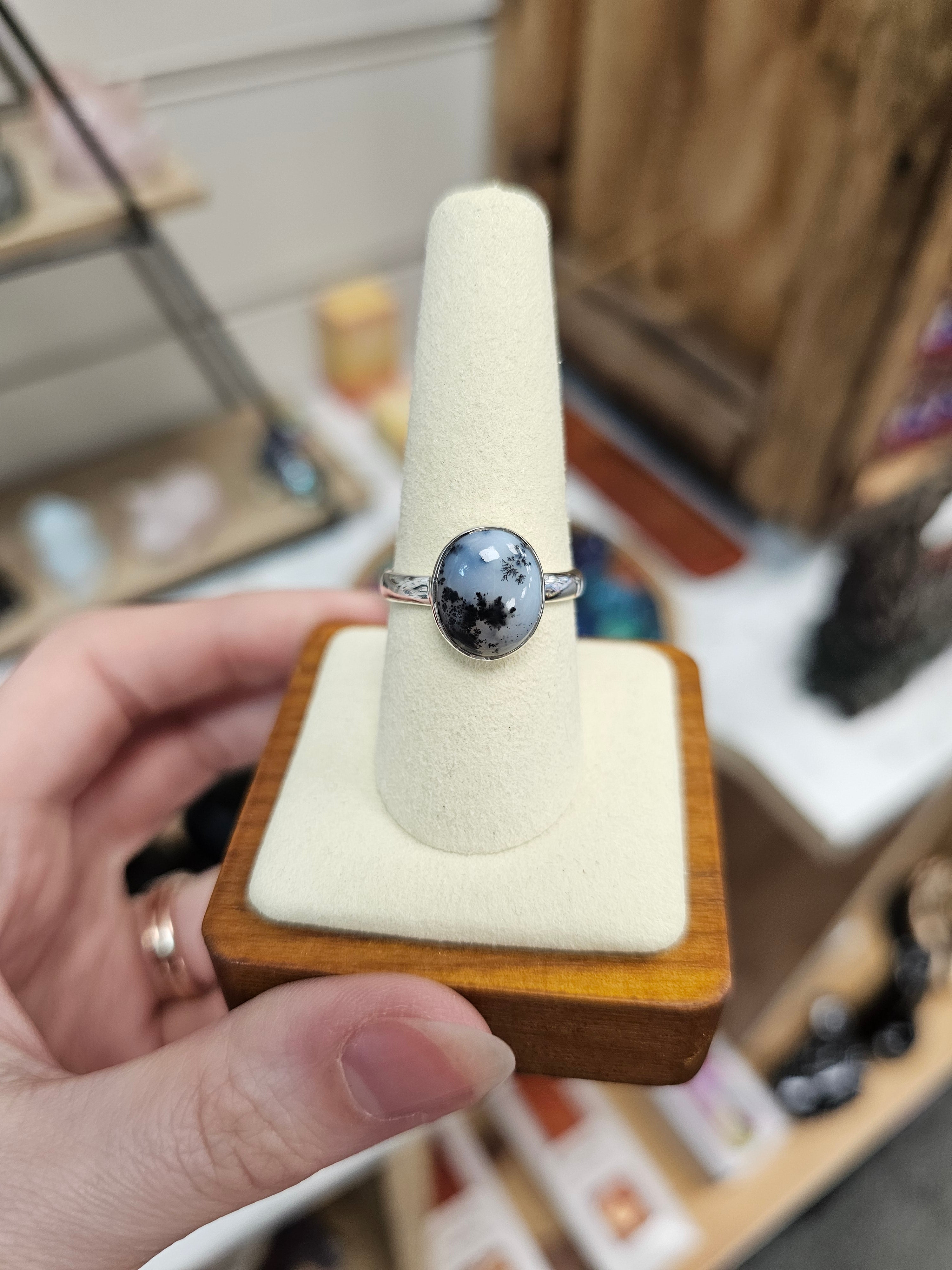 Merlinite 925 Silver Crystal Ring - Size R/10
