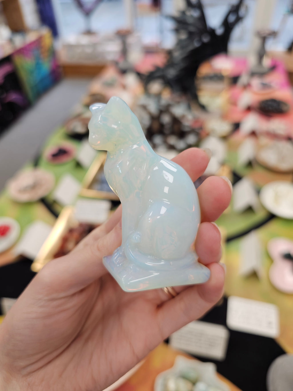 Opalite Crystal Cat Carving