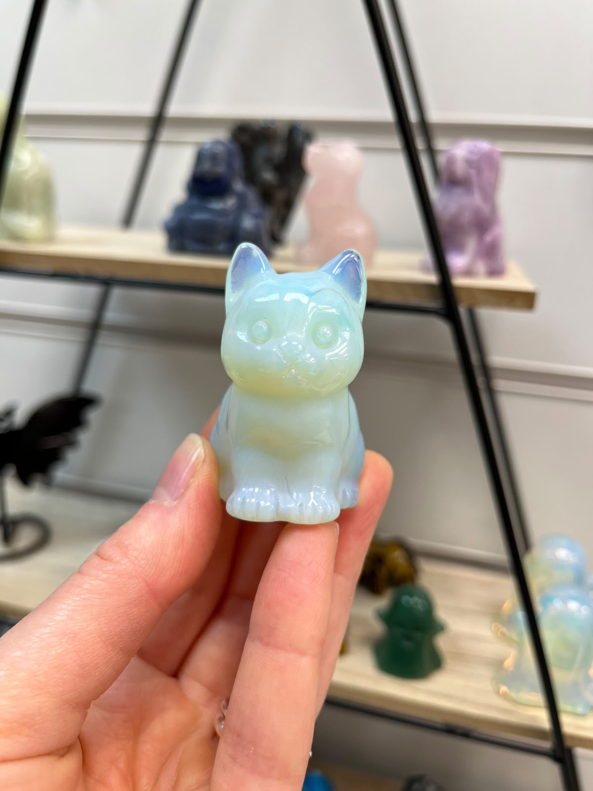 Opalite Crystal Cat Carving