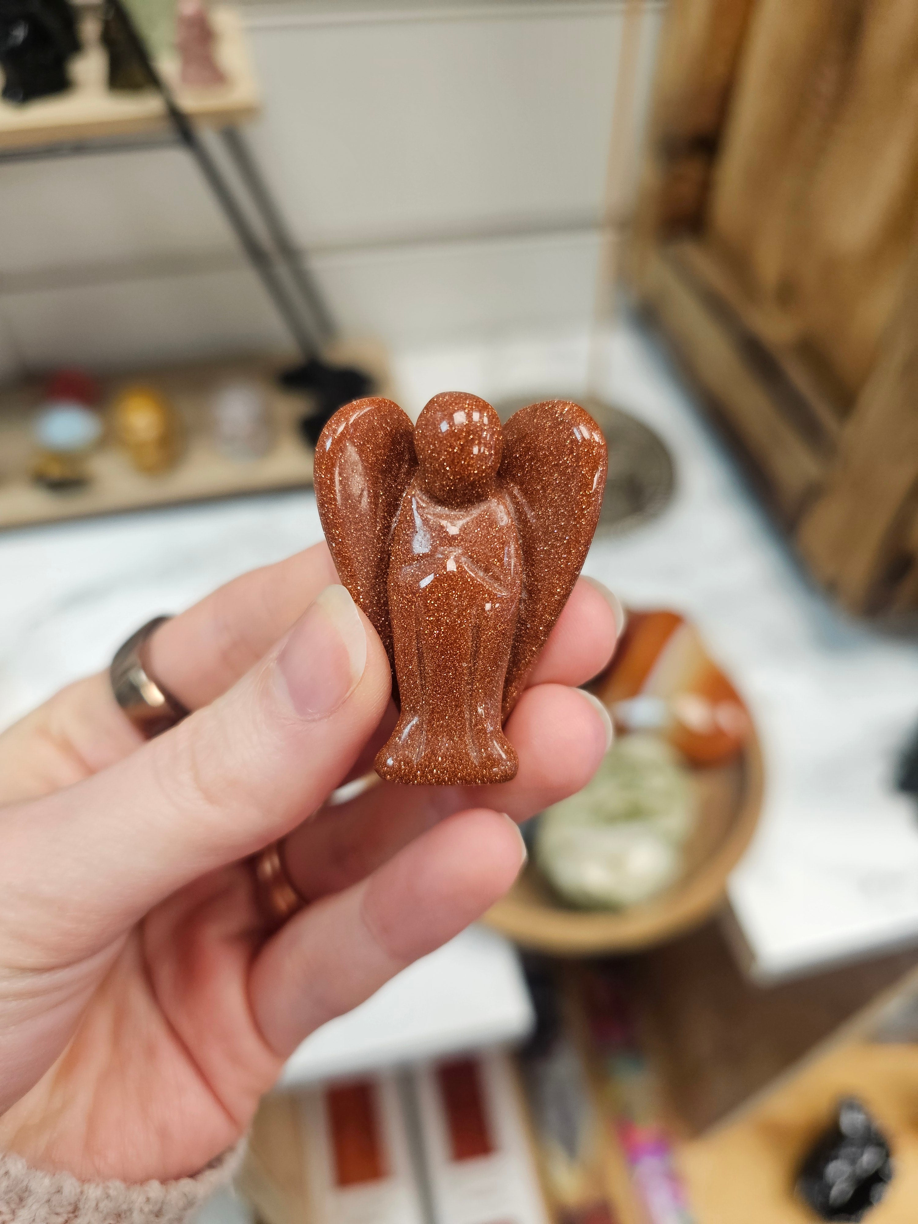 Goldstone Crystal Angel Carving